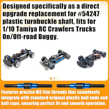 2PCS 3x42mm Aluminum Alloy Turnbuckle Shaft with M3 Threads, Push Rod Tie Rod Linkage Replacement for #53942, Compatible with 1/10 TAMIYA RC Crawlers Trucks On/Off-road Buggy Upgrade (Blue) - style: 2pcs-42mm #53942