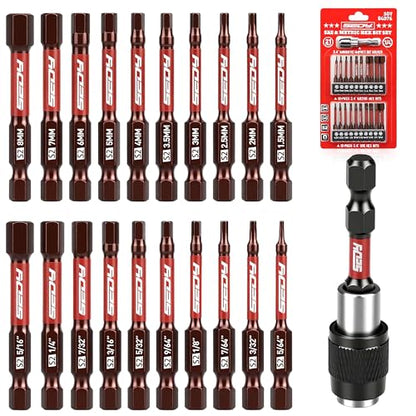 21-Piece 2.5" Hex Head Allen Wrench Drill Bit Set, 1/4" Hex Screwdriver Bits Set with Durable Magnetic Impact Bit Holder, SAE & Metric Allen Key, S2 Steel, Mechanic Home Repair - style: 21 PCS 2.5" Hex
