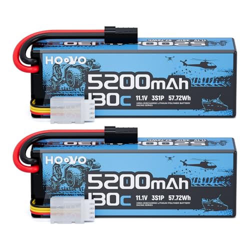 HOOVO 3S Lipo Battery,5200mAh 130C 11.1V Lipo Batteries Pack TR Plug 2 Pack | Hardcase RC Battery for RC Car,Boat,Truck,Truggy Racing Hobby FPV Racing Model
