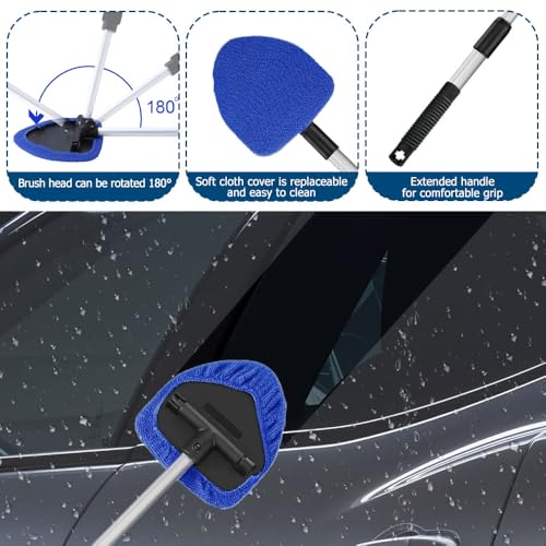 Car Wash Brush with Long Handle, Windshield Cleaning Tool, Car Washing Mop Kit Mitt Sponge Car Cleaning Supplies Kit, Microfiber Towel Gloves Universal for Cars RV SUV Truck Office (Blue) - color: Blue