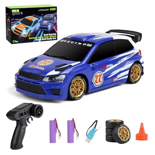 1/24 RC Rally Drift Car, 2.4Ghz 4WD Remote Control Car Electric Rally Racing Vehicle with LED Lights for Indoor Outdoor (Blue) - color: Blue