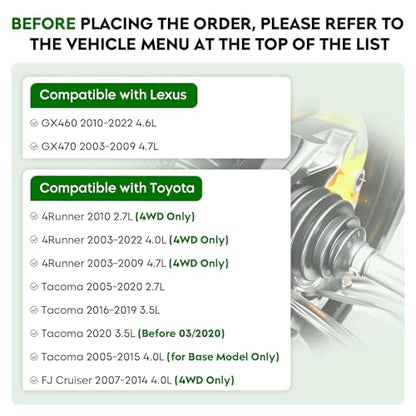 Front Left Right CV Axle Shaft Assembly for Toyota & Lexus 4Runner 4WD 2003-2022, Tacoma 2005-2020, FJ Cruiser 4WD 2007-2014, GX460 2010-2022, GX470 2003-2009 -2 pcs