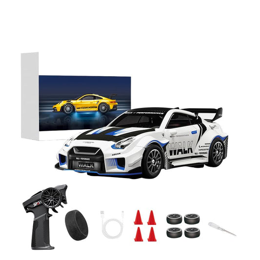 D43-02 1:43 Scale 2.4G Full Proportional 4WD Alloy RC Drift Car with Gyro System, Silent Bearings, Adjustable Speed & LED Lights for Adults, High Speed Remote Control Racing Car - color: Q1/Mecha War White, size: D43-02
