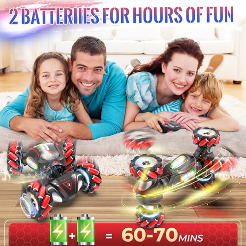Fosgoit Gesture Sensing RC Stunt Car Toys for 6-12 Boys Girls | Birthday Gifts for Kids 2.4Ghz 4WD Hand Controlled RC Car with Light & Music & Spray, Double-Sided 360° Rotating - color: Black Red
