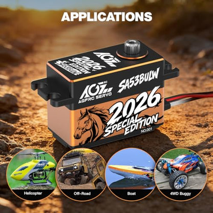 AGFRC 34KG 16.8V Waterproof Low-Profile RC Servo (A53BULW 2026) | 0.073Sec, 4S Direct Power, Brushless, Programmable, Fits 1/10 & 1/8 RC Cars/Trucks, 2026 Special Edition