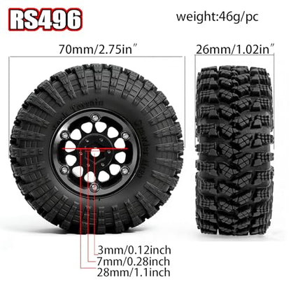 REDSPIDER•1.3 Beadlock Wheels and Crawler Mud Tires OD 2.75'' Aluminium Hub Hex Key 7mm (4PCS) for 1/18 1/24 TRX4M SCX24 AX24 FCX18 FCX24 RC Crawler Car (Black) - color: Black