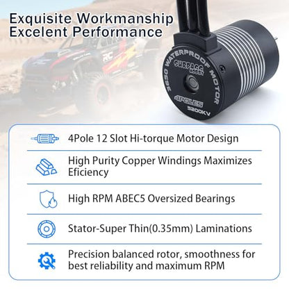 SurpassHobby 3650 Brushless Motor 5200KV 3.175mm Shaft Waterproof Motor for Most of 1/10 Scale RC Truck On Road Off Road Car - size: 5200kv, style: 3650 Brushless Motor