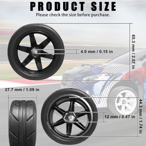 OD 2.55" On Road Rubber Tires Plastic Wheel Rims 12mm Hex for 1/10 RC Car | Compatible with MJX HSP Tamiya HPI Kyosho Traxxas Sakura Redcat WLtoys 1/10 RC On-Road Racing Touring Car (4pcs, Black) - style: F-Black