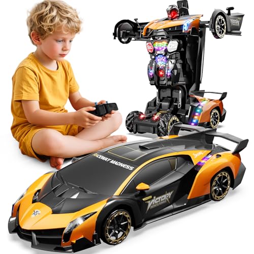 Holyton 1:10 Transforming RC Car, Large Remote Control Car | One-Button Transform to Robot, 2.4GHz Remote Control, Gesture Sensing, LED Lights, 80-Min Playtime, Gift for Kids Ages 5-12 - color: Frosted Gold
