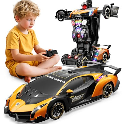 Holyton 1:10 Transforming RC Car, Large Remote Control Car | One-Button Transform to Robot, 2.4GHz Remote Control, Gesture Sensing, LED Lights, 80-Min Playtime, Gift for Kids Ages 5-12 - color: Frosted Gold