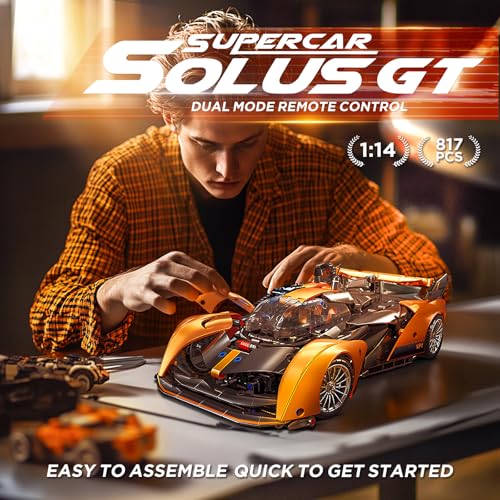 Remote Control Building Car, 1:14 SOLUS GT Construction Car Building Set | with Motors and Rechargeable Battery, Compatible with Technic Car, Collectible Gifts for 10-16 Year Olds and Adults (817pcs)