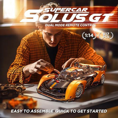 Remote Control Building Car, 1:14 SOLUS GT Construction Car Building Set | with Motors and Rechargeable Battery, Compatible with Technic Car, Collectible Gifts for 10-16 Year Olds and Adults (817pcs)