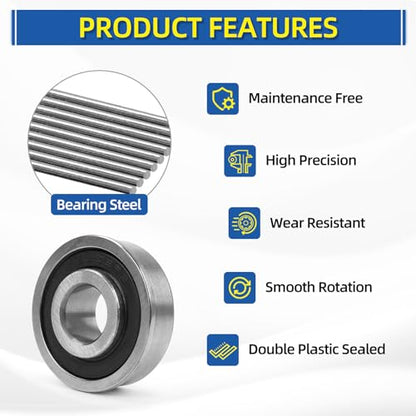 1/2" Deep Groove Ball Bearing, 13x35x13mm Bore Sealed Flanged Steel Bearings Replacement for Wheelbarrow, Lawn Mower, Hand Truck, Garden Cart Tire and Wheels, 4 Pack - size: ID 1/2" x OD 1-3/8"