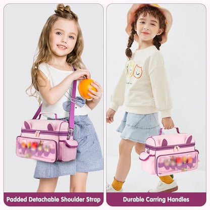 Carrying Case Compatible with Toniebox 2 & 1 Starter Set & Tonies Figures | Cute Storage Bag Fits for Tonies Characters,Headphones&Accessories, Travel Case with Clear Pocket&Speaker Window,Pink&Purple - color: Pink&Purple