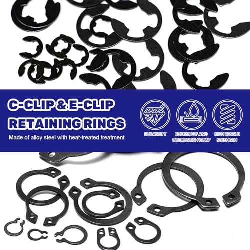 870Pcs Alloy Steel M4-M28 C-Clip External Circlip Snap Rings and 1.5mm-10mm E-Clip Retaining Rings with Snap Ring Pliers for Automobiles Motorcycle Lawnmowers Electrical Appliances