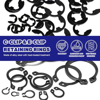 870Pcs Alloy Steel M4-M28 C-Clip External Circlip Snap Rings and 1.5mm-10mm E-Clip Retaining Rings with Snap Ring Pliers for Automobiles Motorcycle Lawnmowers Electrical Appliances