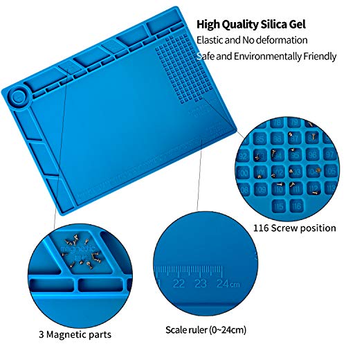 Kaisi S140 Magnetic Insulation Silicone Soldering Mat Magnetic Repair Mat | Heat Resistant Work Mat 932°F for Repair Electronics, Phone, Soldering Iron, Gun, BGA, Workbench, Size: 13.8 x 9.8 inch