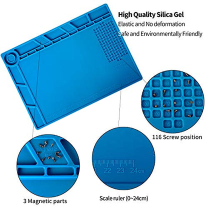 Kaisi S140 Magnetic Insulation Silicone Soldering Mat Magnetic Repair Mat | Heat Resistant Work Mat 932°F for Repair Electronics, Phone, Soldering Iron, Gun, BGA, Workbench, Size: 13.8 x 9.8 inch