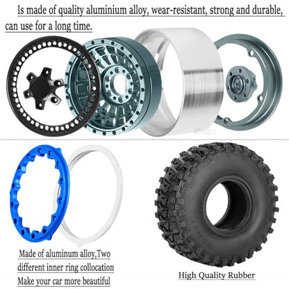 RC Aluminum 2.2" Beadlock Wheel Tires Set for 1/10 RC Crawler Car,TRX6 TRX4 SCX10 II III 90046 D90 Gen8 MST CFX VS4-10,RC Wheels 2.2 Beadlock Wheel Rims,(4PCS) Titanium - color: Titanium -(Rc Wheels Tires)