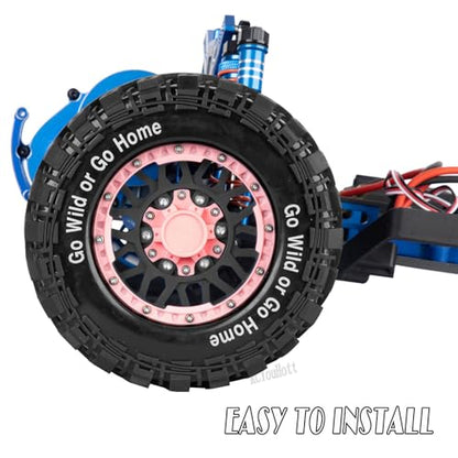RC Truck Tires Wheel for 1/10 Big Rock Granite Vortek 3s / Stampede Rustler RC Car,4-Pack RC Wheels Tires Plastic Wheels w/12mm/14mm/17mm Replaceable Hex,Pink-Black - color: Pink-black- (Rc Tires Wheel)