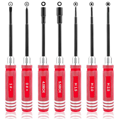 7-in-1 Mini Hex Screwdriver Set (0.05",1.5,2.0,2.5mm) & Box Wrench (4.0,5.0,5.5mm) Nut Screw Driver|RC Tool Kit|Phillips| Compatible with TRX4M SCX24 1/24 1/18 1/16 RC Cars Drone Repair(Red) - color: Red