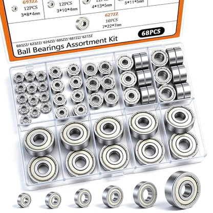 Dianrui 68 PCS 693ZZ/ 623ZZ/ 624ZZ/ 685ZZ/ 687ZZ/ 627ZZ Ball Bearings Assortment Kit, Small Bearings Carbon Steel Deep Groove Bearing, for Furniture Wheel, Roller Skates, 3D Printing and ect —6 Size - size: Assorted kit