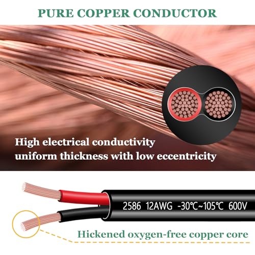 12 Gauge Wire 2 Conductor 12 AWG Electrical Wire Stranded PVC Cord Oxygen-Free Copper Cable 50FT Pure Copper Electrical Wire Cord for LED Lamp Lighting Strips Automotive (12AWG-2C, 50FT)… - size: 50FT, style: 12AWG-2C