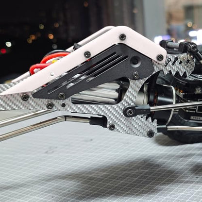 Wolf-Head Carbon Fiber LCG Chassis Kit, Silver Rails | With 3D Printed Panels Electronics Tray, Forward Angled Delrin Skid Plate, for 1/10 RC Crawler 1.9S Cheater Rigs Comp Builds - color: Silver Kit
