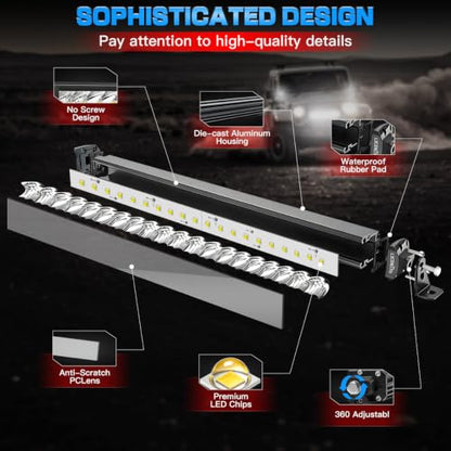 22In LED Light Bar+4In LED Cube Pod Lights with Wiring Harness Kit | Spot Flood Combo Single Row Straight Off Road Driving Work Light Bar 3Pin Rocker Switch for Je-ep Pickup Golf Car Tractor GMC