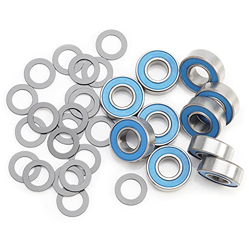 TRA Kit 5116 Ball Bearings, Blue Rubber Sealed 5x11x4mm (10) with 1985 PTFE-Coated Washers, 5x8x0.5mm (20) for Traxxas
