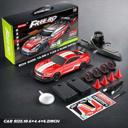 Remote Control Car RC Drift Car 1:16 Scale 4WD RC Vehicle with LED Lights 2.4GHz 30km/h RTR High Speed Racing Sport Toy for Adults Boys Girls Kids Gift 2Pcs Rechargeable Battery - color: Red-mg