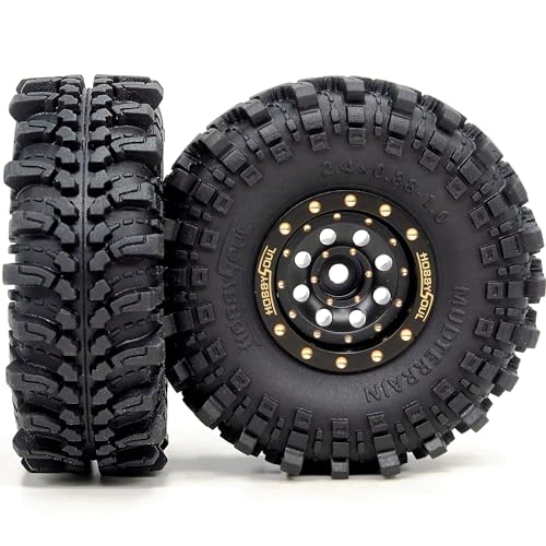 Brass 1.0 beadlock Wheels and Tires, 61mm Tall Tyre and Adjustable Offset 1'' Rims for RC Mud Crawler 1/18 TRX4M 1/24 SCX24 Upgrades, HS701454 - color: Black