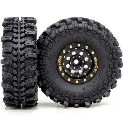 Brass 1.0 beadlock Wheels and Tires, 61mm Tall Tyre and Adjustable Offset 1'' Rims for RC Mud Crawler 1/18 TRX4M 1/24 SCX24 Upgrades, HS701454 - color: Black