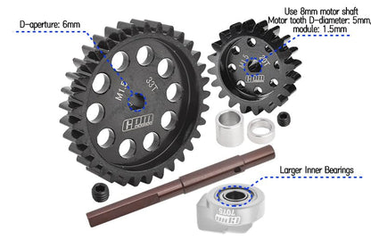 40Cr Carbon Steel M1.5 Spur Gear 33T + Motor Gear 20T for 1:5 Traxxas X Maxx 6S / X Maxx 8S / XRT 8S Monster Truck Upgrades