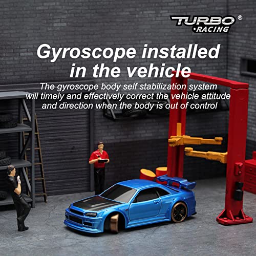 1:76 Turbo Racing Scale RC Sport Car, Table Racing Remote Control Mini Model Car Full Proportional RTR Kit Toys (C64 Blue) - color: C64 Blue