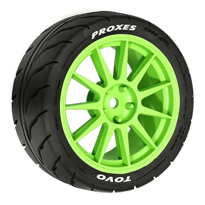 4PCS 1/10 RC Drift Racing Tires and Wheels 12mm Hex OD 2.56'' for 1:10 Scale Touring Street On Road Car Tamiya TT01 TT02 XV01 TA06 A959 PTG2 HPI KYOSHO HSP PTG2 Traxxa (Green) - color: Green