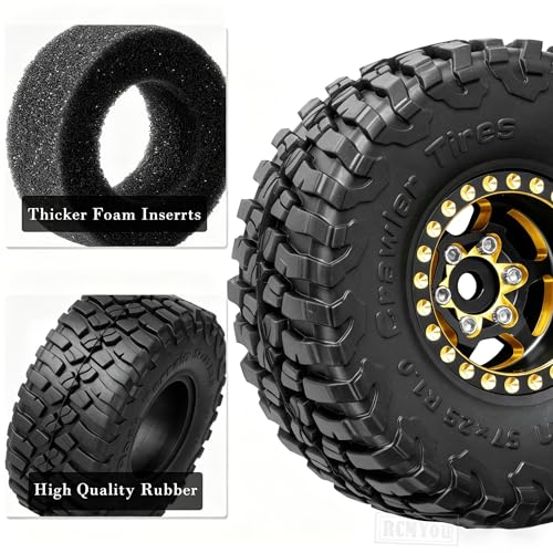 RC Full Brass 1.0 Beadlock Wheel Rim & Wheels Tires for 1/18 1/24 Trx4m SCX24 FCX24 RC Crawler Car,4PCS (1.0 Inches) Wheel Rim & Wheels Tires(Black-A)