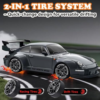 2 Pack RC Drift & Stunt Cars,1:24 Scale Remote Control Car, 4WD High Speed RC Drift & Stunt Car with LED Lights, 360° Flips, 2.4GHz, 20KM/H, USB-C Batteries, Gift for Adults, Boys and Girls