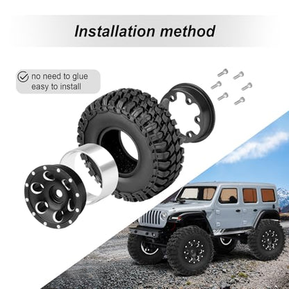 Hobbypark 1.0 Beadlock Wheels and Tires 4Pcs Metal Micro Crawler Tires with Extended Wheel Spacers Offsets for 1/24 RC Crawler Car Axial SCX24 90081 Deadbolt Truck