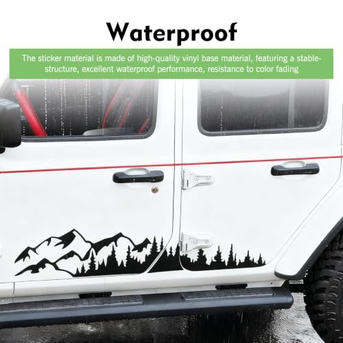 2PCS Car Mountain Tree Forest Decals, 39.3" x 6.7" Mountain Tree Graphic Sticker Car Side Door Decal, Waterproof Bumper Sticker, Auto Body Decor Stickers for RV, SUV, Off-Road, Camper