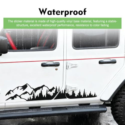 2PCS Car Mountain Tree Forest Decals, 39.3" x 6.7" Mountain Tree Graphic Sticker Car Side Door Decal, Waterproof Bumper Sticker, Auto Body Decor Stickers for RV, SUV, Off-Road, Camper