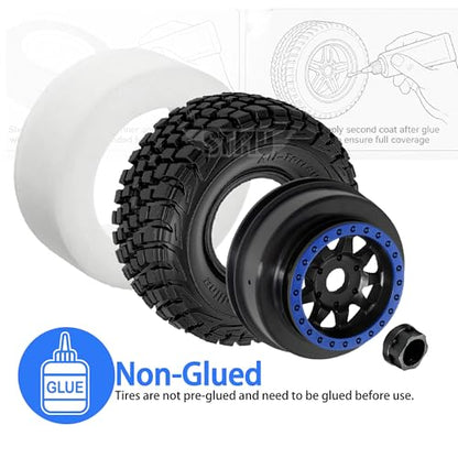 4PCS 1/8 1/7 RC Short Course Truck Tires and Wheels 17mm Hex All Terrain Off Road Tyres OD 5.31'' for 1:7 1:8 RC Buggy Truck Car HSP TRAXXAS UDR FS FSR Atom ARRMA Mojave EXB YK4072 DF7 (Blue) - color: Blue