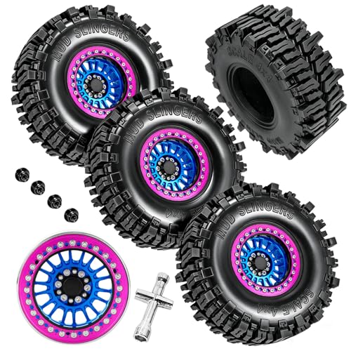 RC 2.2" Beadlock Wheel and Tires Set for 1/8 1/10 TRX4 TRX6 SCX10 II III D90 90046 Gen8 MST VS4-10 CFX Crawler Car,(4PCS) RC Wheels Rims&2.2 Beadlock Wheel Tires,Navy Blue - color: Navy Blue(2.2 Tires Wheels)