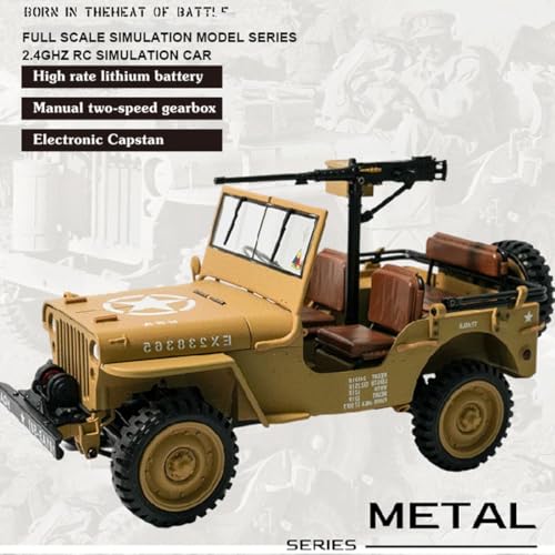 HG4-58 U.S. Willys RC Simulation Off-Road Car, 1/14 Scale 2.4G 4WD Vehicle with Dual-Speed Switching, Sound and Lights and Charging Protection, (RTR) - color: Desert Yellow