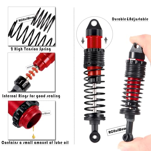 RC Shocks & Adjustable Turnbuckles Upgrades Part for 1/10 Slash Stampede Rustler Bandit VXL 4X4,Aluminum Front Rear 4PCS Shocks Absorber & 7PCS Turnbuckles Camber Link,Red