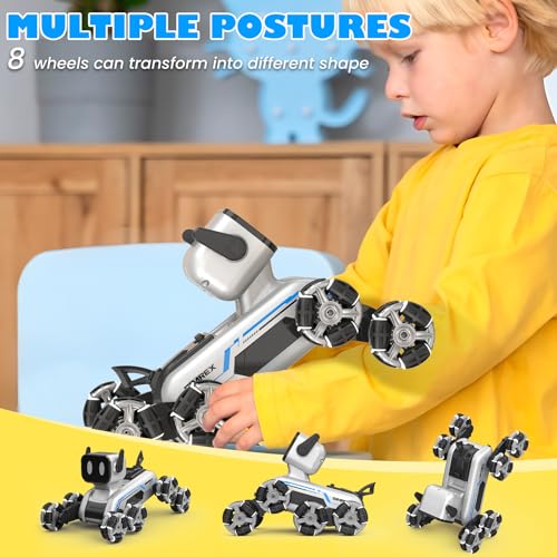 SIMREX Robot Dog RC Stunt Car Toys - Gesture Sensing Remote Control car with Mecanum Wheels, LED Eyes, 3 Sound Effects, Birthday Gift for Kids Boys Girls - style: Robot Dog Stunt Car