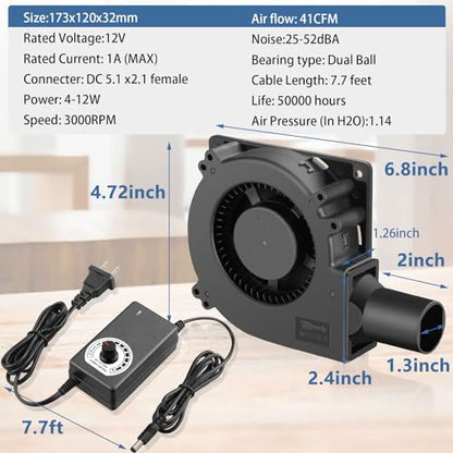 Wathai 120mm x 32mm Small Blower Fan 12V with AC 110V 120V Variable Speed | Dual Ball variable speed blower squirrel cage fan blower for waste oil burner BBQ Smoker DIY Cooling Projects - style: 12032 110V-240V