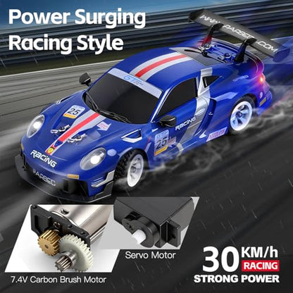 GoolRC WLtoys 284019-A RC Cars, 1:28 Scale Remote Control Car, 4WD 30KM/H High Speed RC Racing Car, 2.4GHz Rally Vehicle with Gyroscope, LED Lights and 2 Batteries for Adults