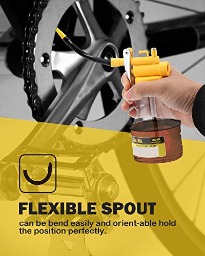 DOWELL Pistol Pump Oiler Lubrication Oil Gun 9.5oz 280ml Plastic Bottle with Straight Flexibal Spout Transparent HY050202 - size: 9.5 oz
