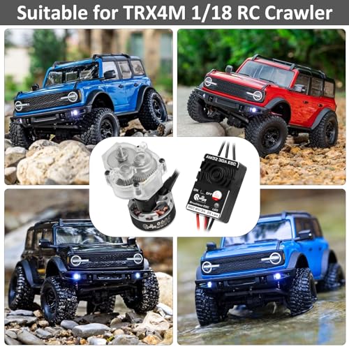 2205 2200KV Brushless Outrunner Motor with Mount and 30A Brushless ESC Electric Speed Controller & Gearbox Transmission for TRX4M 1/18 Remote Control Crawler Upgrade (Transparent) - color: Transparent